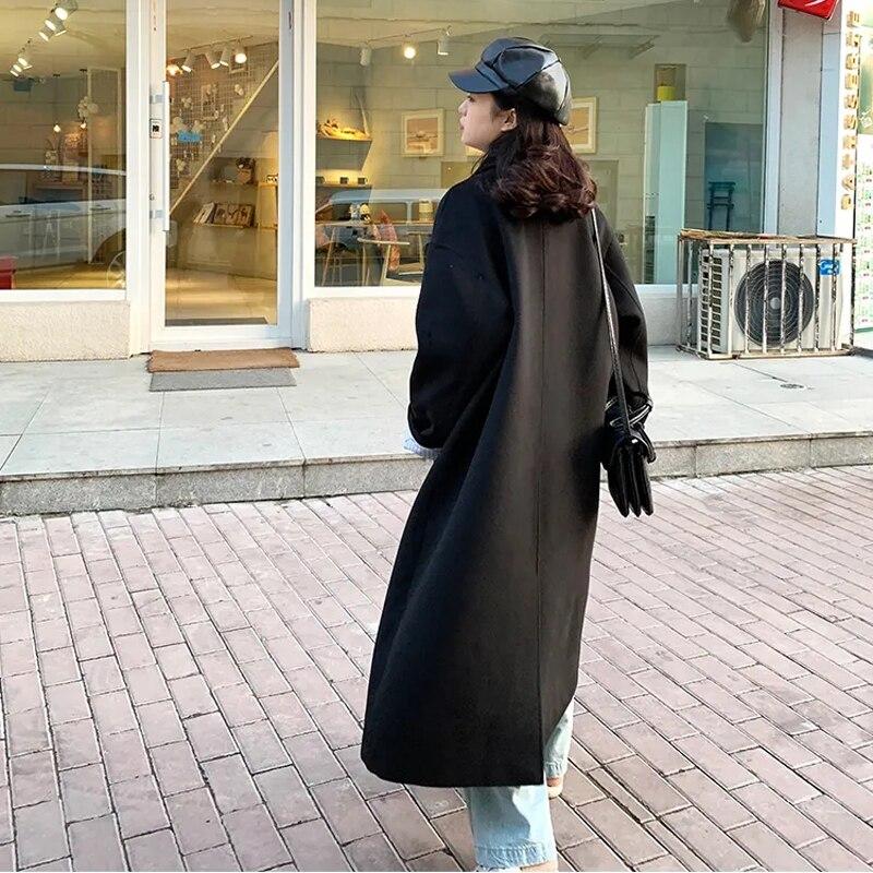 Winter Thick Warm Long Woolen Coats Female Casual Loose Double Breasted Streetwears Ladys Korean Black Outerwears