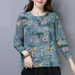 Spring and Autumn Round Neck Long-sleeved T-shirt Women's Floral Loose Top Mother's Clothing