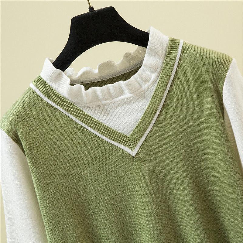 Fall/winter Korean Version of Loose Outer Wear All-match Fake Two-piece Japanese Sweater Sweater Top Women's Bottoming Shirt