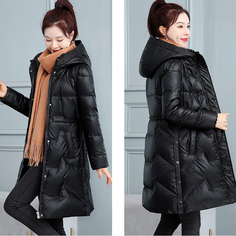 Women's Winter Korean Loose Quilted Coat Warm Stand-collar Down Jacket Women's Glossy Mid-length Down Jacket