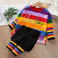 Girl's Suit Autumn Korean Version of The Baby Girl Rainbow Casual Suit Child Western Style Striped Two-piece Suit