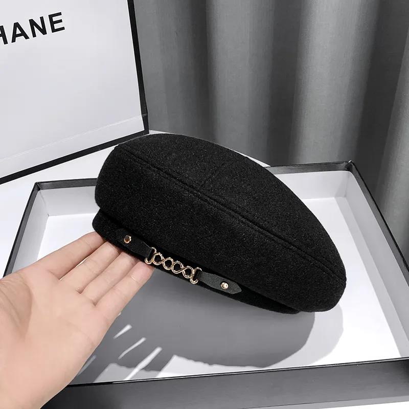 Chain Beret Women's Autumn and Winter Woolen Warm Hat Retro Painter Hat