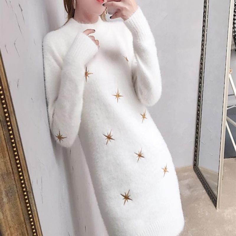 Mid-length Sweater Women's Pullover Autumn  Winter Loose Long Imitation Mink Velvet Bottoming Shirt  Outer Wear