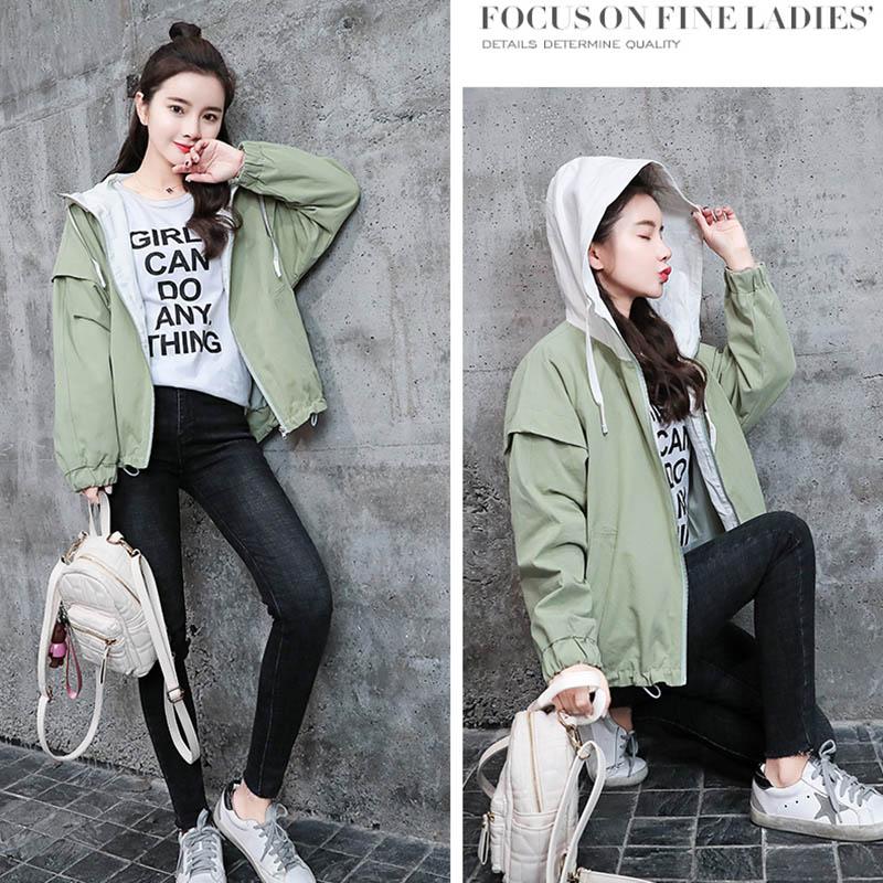 Spring and Autumn Loose Leisure All-match Sports Cardigan Windbreaker Hooded Female Coat