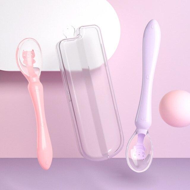 Baby Feeding Spoon with Storage Box Non-Slip Baby Trainning Spoon Food Grade Silicone Cute Baby Feeding Tableware