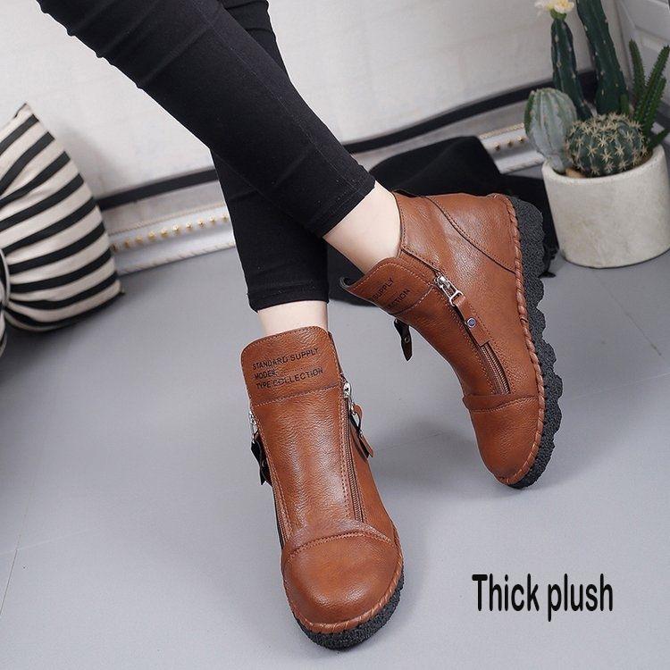 Autumn and Winter Plus Velvet Ankle Boots British Women's Leather Shoes Women's Shoes Cotton Boots