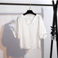 Women's Super Fairy Sweet Wind V-neck Open Back Chiffon Shirt Loose and Thin Belly Covering Top
