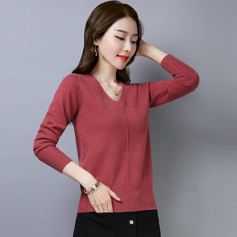 Pofulove Winter Women's Short V-neck Warm Pullover Sweater Shows Thin Office Undershirt Sweatshirts