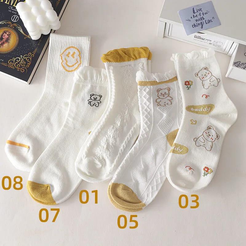 Six Pairs of Women's Socks Fashion Print Cartoon Pattern Socks Winter Thick Warm Pile Socks