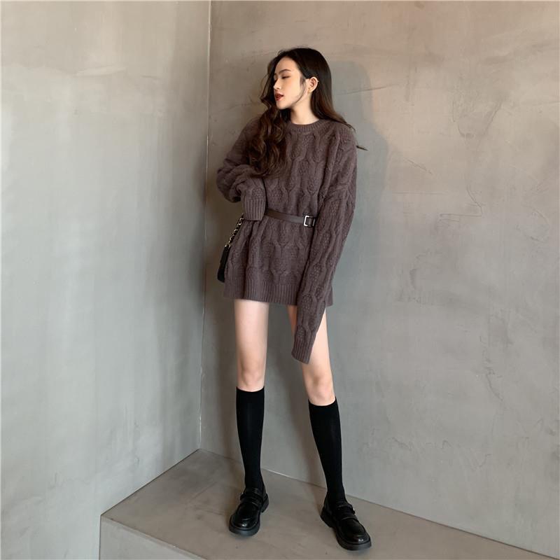 Autumn and Winter Lazy Wind To Wear Loose Mid-length Sweater Women Thick Sweater Coat