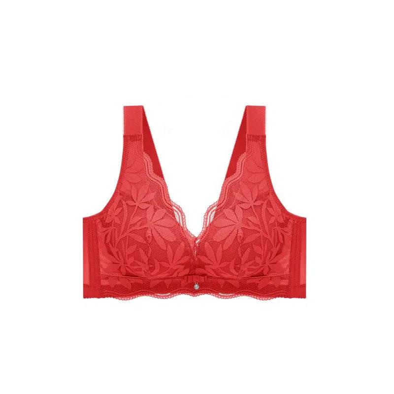 Ladies Gathered Underwear No Steel Ring Thickened Adjustable Bra Anti-sagging Comfortable Back Buckle Bra Lace Embroidered Bra