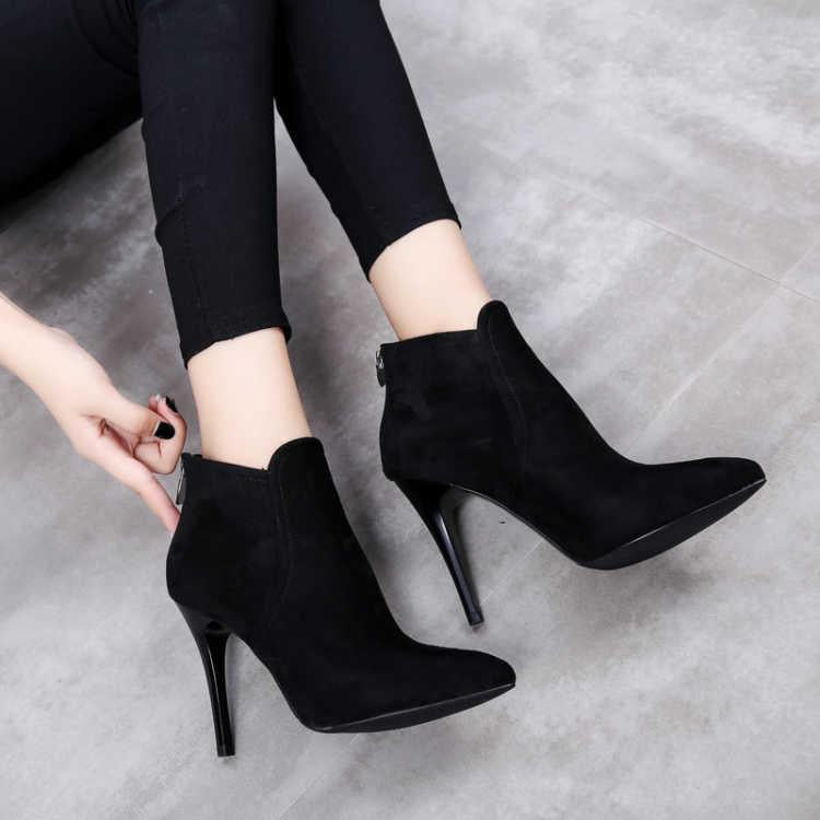 Winter Pattern Fashion Cusp Fine Heel Martin Short Boots Warm High-heeled Banquet Women Boots 9CM