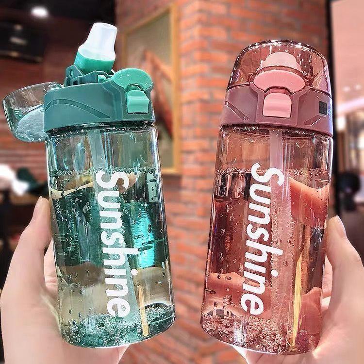 Water Cup Unisex Simple Plastic Cup with Straw Large Capacity Portable Fitness Anti-fall Cup