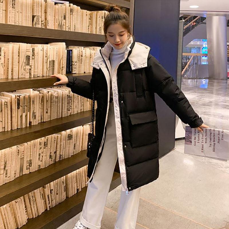 Winter Women's Down Padded Jacket Korean Style Stand-up Collar Hooded Padded Jacket Thickened Warm Mid-length Padded Jacket