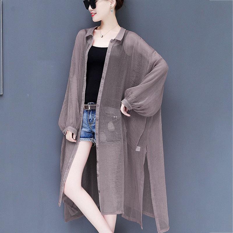 Chiffon Cardigan Women's Sun Protection Clothing Sun-Dress Mid-length Plus Size Shawl Loose Outer  Thin Coat Beach