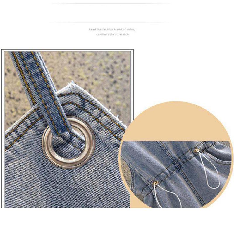 T-shirt Overalls Suits Women T-shirt  Elastic Waist Strap Denim Shorts Two Piece Short Set