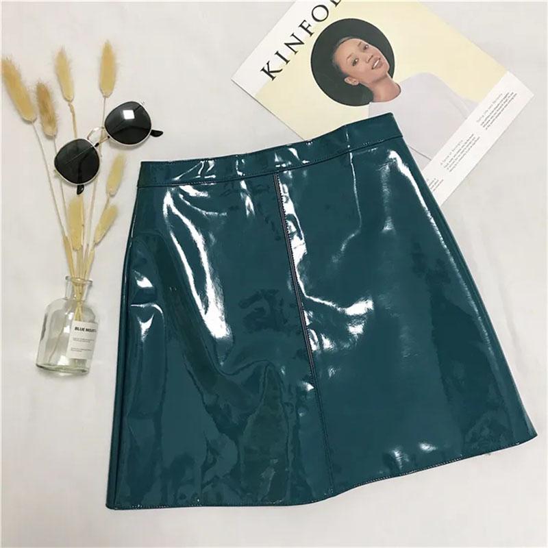 High Waist Hips Glossy Bright Leather Skirt Anti-glare A-line Skirt Pu Short Skirt All Match Casual Mini Leather Skirt