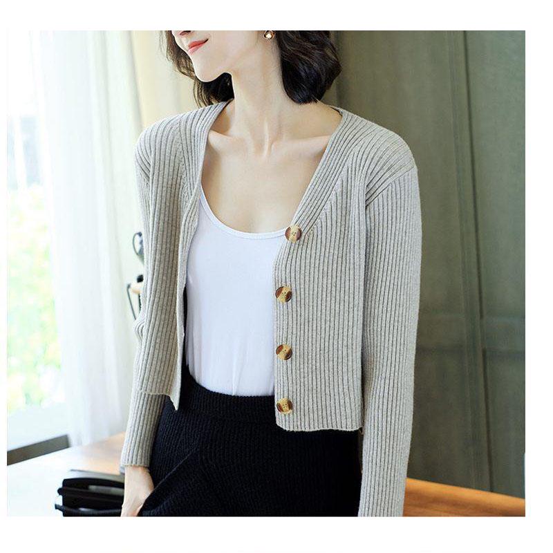 Short Knitted Jacket Spring and Autumn Korean Tops Pure Color Cardigan Youth Women's Sweater