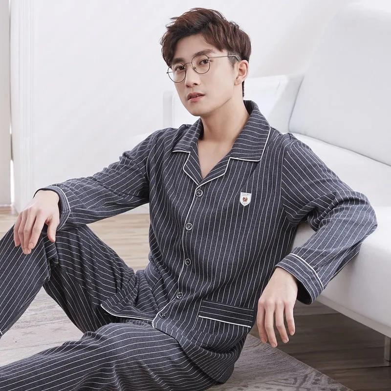 Men's Pajamas Set Turn-down Collar Sleepwear Suit Long Sleeve Pyjamas Casual Loose Home Wear Autumn Winter Clothes Tops and Pants Sets