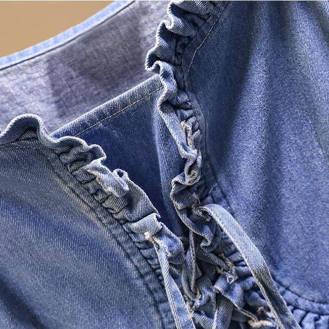 Women's Denim Dress Puff Sleeves Spring and Summer Sexy Knee-length Daily Wear Office Dating Party