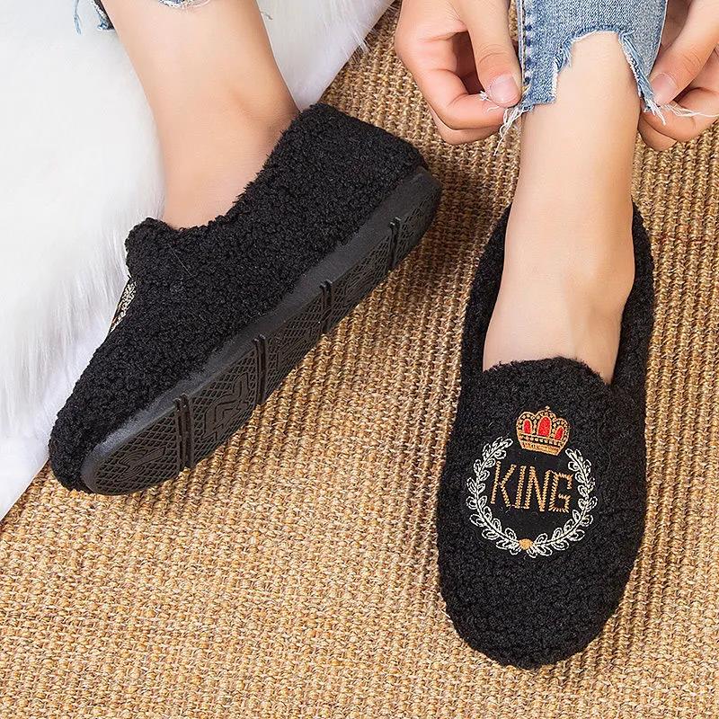 Warm Cotton Slippers Ladies Indoor Thick-soled Non-slip Warm-keeping Bag-heeled Cotton Shoes Soft Bottom Hairy Confinement Peas Shoes