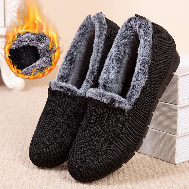 Winter Thermal Plush Shoes Women Flat Heel Slip on Loafers Plus Size Slip Resistance Flats Shoes