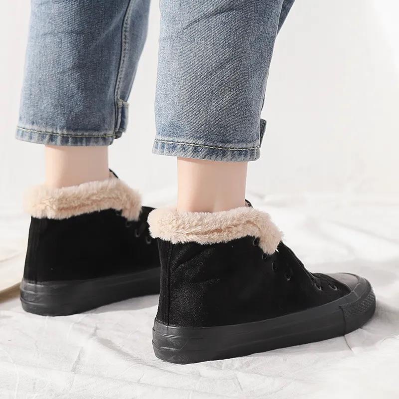Winter Cotton Shoes Women Korean Version of Wool Shoes Warm and Velvet Thick High-top Canvas Shoes