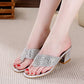 Plus Size 34-40 Women All-match Shiny Slippers Outdoor Diamond High Heels Bohemian Beach Wear-resistant Non-slip Slippers Flip Flops Sandals