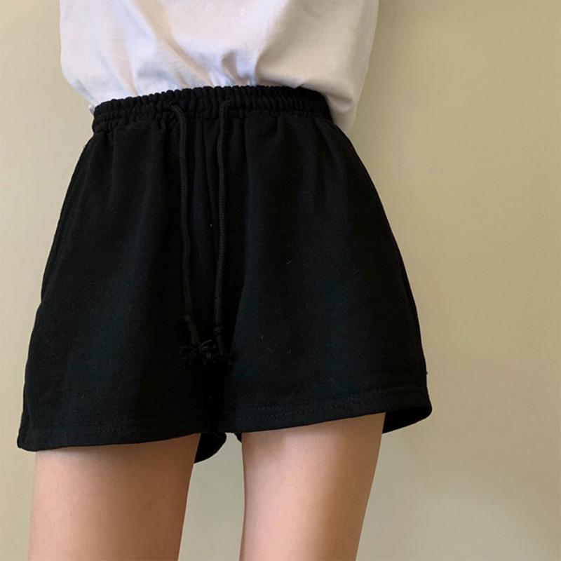 Summer Cotton Solid Color Loose All-match Casual Sports Pants Women's High Waist Wide Leg Shorts Trend