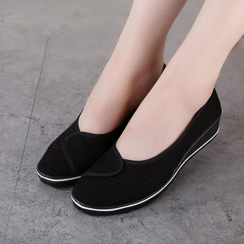 Old Beijing Cloth Flat Shoes Women's Casual Shoes Solid Color Wedge Heel Slip-on Shoes Non-slip Breathable Shoes High-quality Canvas Shoes