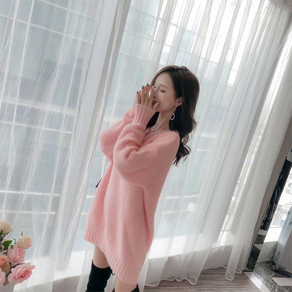 Women's Sweater Mid-length Loose Bag Hip Skirt Bottoming Round Neck Pullover Sweater Autumn and Winter