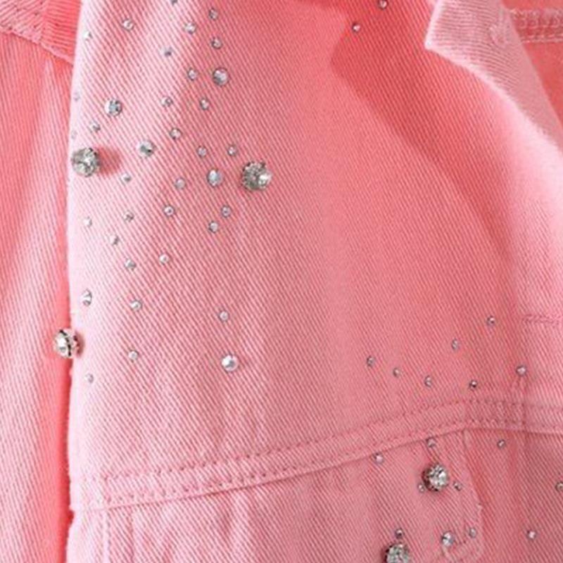 Candy-colored Denim Jacket Women's Short 2021 Spring and Autumn Loose Diamond-studded Student Jacket