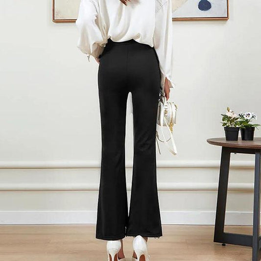 M-3XL Spring Summer Women's Flared Pants Plus Size Versatile Stretch Casual Black Long Lace Trousers