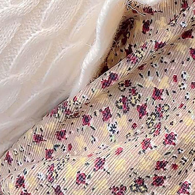 Autumn and Winter Fake Two-piece Over-the-knee Long Base Sweater Dress Base Knitted Stitching Corduroy Floral Dress