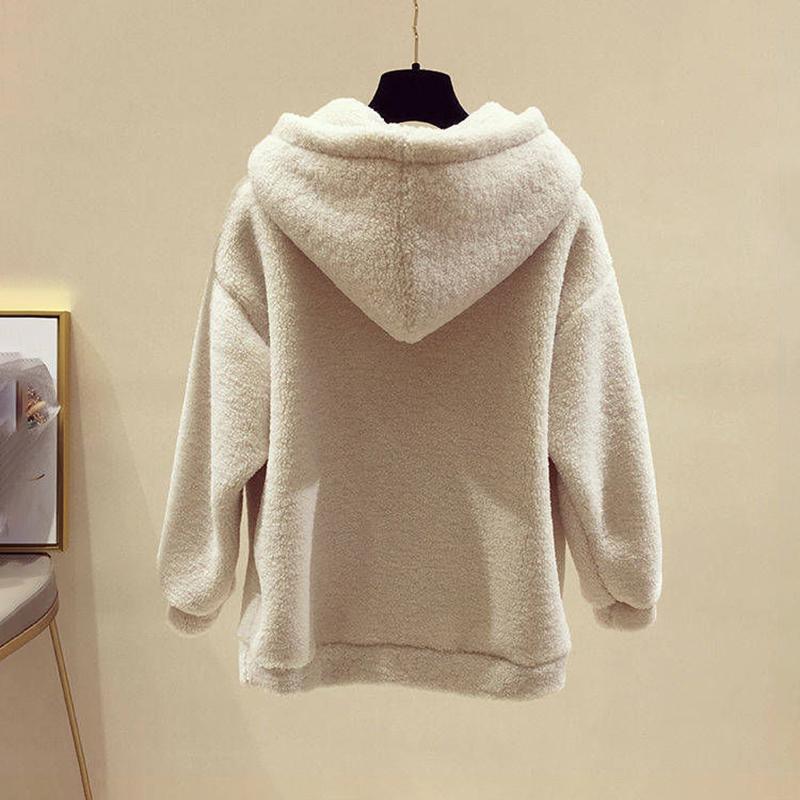 Women's Suit Plus Velvet Thickened Autumn and Winter Woolen Pants Loose Two-piece Lamb Wool Hoodie Two-piece Warm and Loose Two-piece Suit