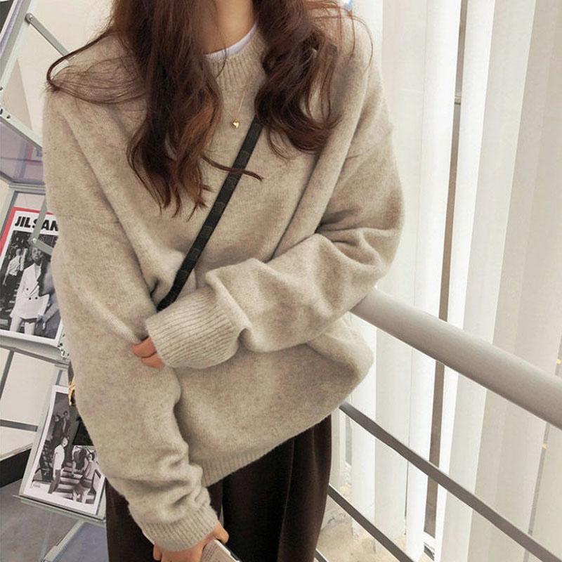 Women Winter Soft Sweater Loose Lazy Round Neck Sweater Women Long Sleeves Wear Japanese College Knit Sweater Pullover Blouse Bottoming Inside