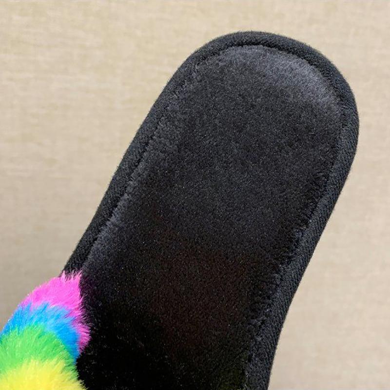 Fashion Slippers for Women Rainbow Fur Winter Slipper Luxury Designer Plus Size Cotton Slides Plat Non Slip Ladies Slipper
