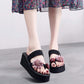 Summer Cute Sandals Female High-heeled Flip Flops Female Slippers Non-slip Slope with Thick-soled Seaside Vacation Beach Shoes