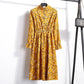 Autumn and winter stand collar floral dress long sleeves in the long section was thin floral skirt