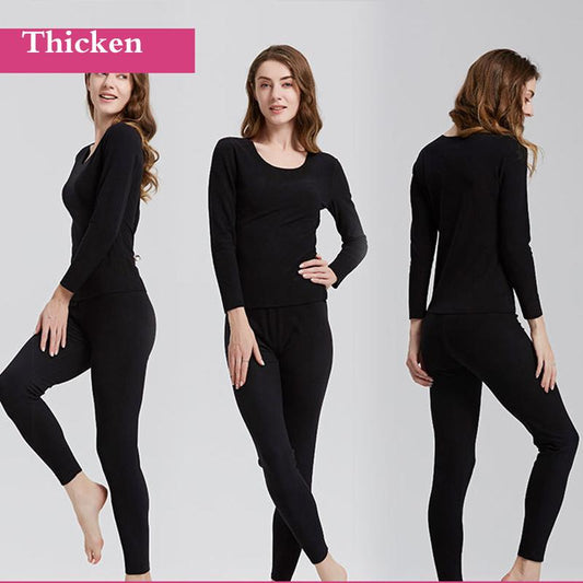 Autumn Clothes O-neck Tops Pants Female Tight Suit Women Winter Thermal Underwear Thicken Windproof Soft Lining Long Sleeve High Elasticity Slim