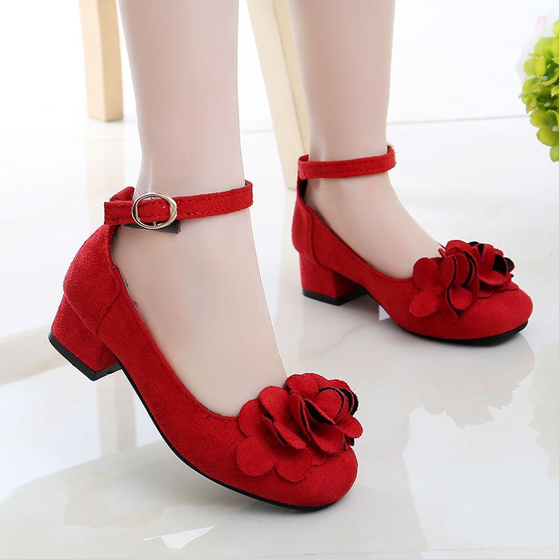 Spring  Autumn Flower Princess Shoes Small High-heeled Children's Shoes Girls Leather Shoes Dance Shoes Children's Large Children's Single Shoes