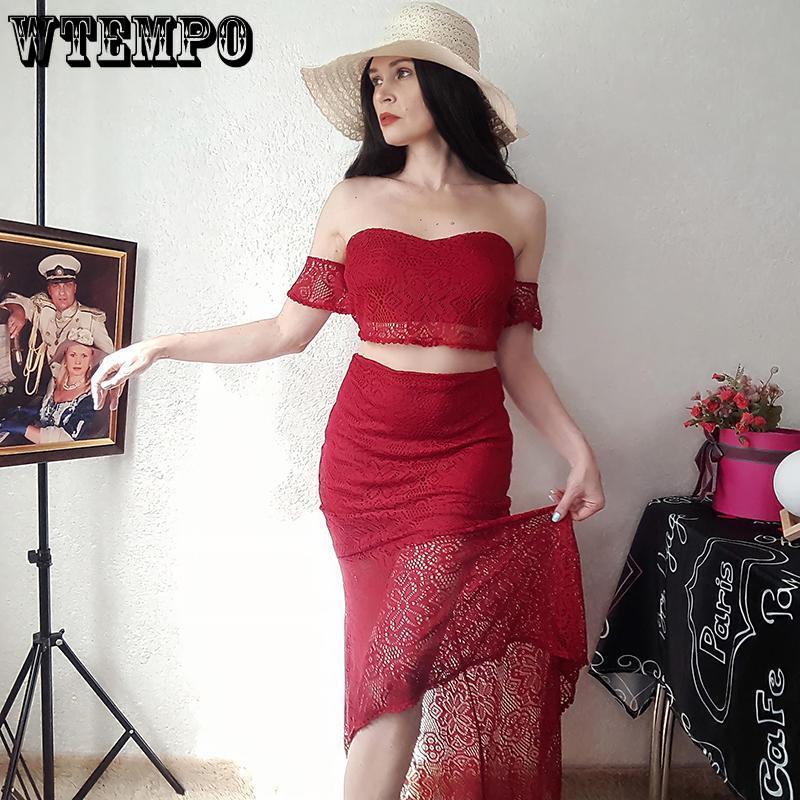 Sexy Women Off Shoulder Tassle Patchwork Crop Top Skirt Suit Laides Cocktail Party Bodycon Dress