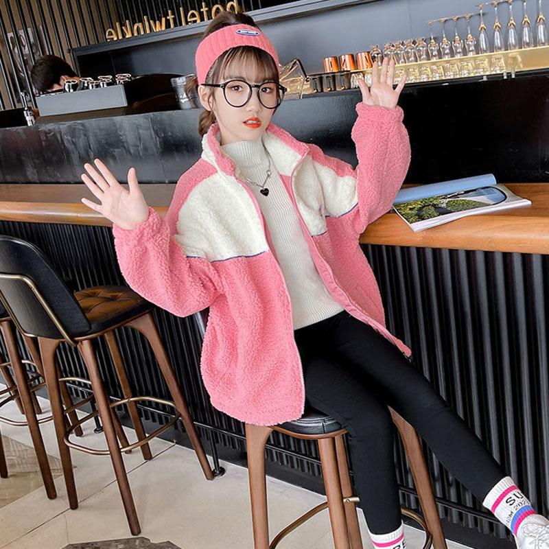 Girls' Jacket Autumn and Winter Clothes Korean Style Quilted Thick Warm Windproof Wool Sweater Top