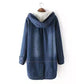 Winter Korean Version of Loose Plus Velvet Thick Denim Jacket Female Lamb Hair Mid-length Winter Warm Hooded Cotton Coat