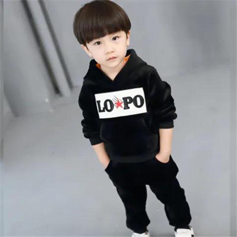 Children's Gold Velvet Suit Autumn and Winter Baby Double-sided Fleece Boys Plus Fleece Sweater Children's Clothing Plus Fleece Thickening Suit