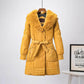 Real Rex Rabbit Fur Collar Hooded Mid-length Down Jacket Women Fashion Slim Belt White Duck Down Winter Jacket