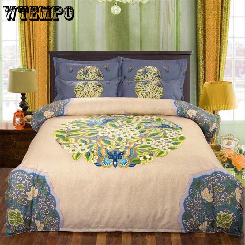 Egyptian Cotton Embroidery Luxury Oriental Bedding set King Queen size Bed set Coffee Bule Duvet