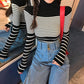 Pofulove r Loose Contrast Striped Sweater Women's  bottoming blouse Korean Slim Turtleneck Striped
