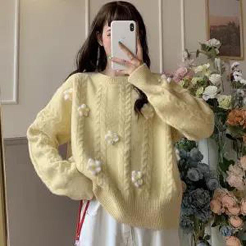Autumn Winter  Women Fashion Sweater Casual Knitting Sweater  Round Neck Pullovers Loose Casual Long Sleeve Sweater