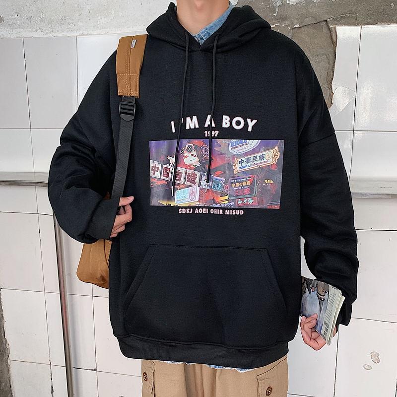 Autumn Winter Funny Printing Hoodies Warm Fleece Hooded Men Hoodies Cashmere Addition Sweatshirts